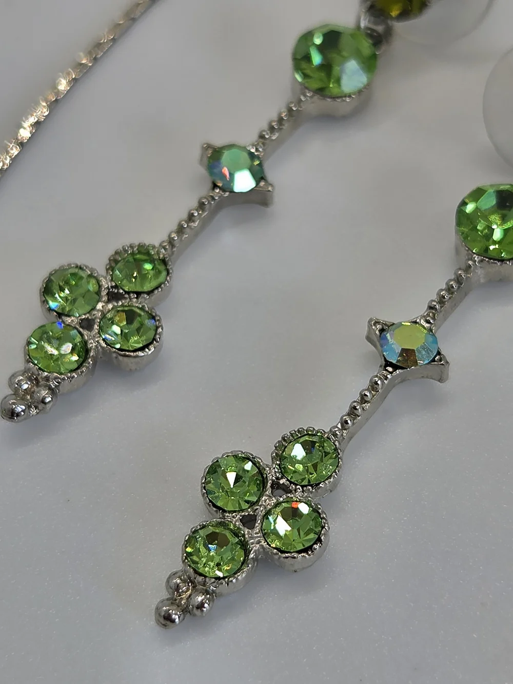 Green Crystal Drop Necklace and Earrings Set